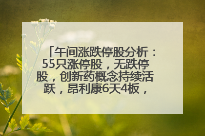午间涨跌停股分析：55只涨停股，无跌停股，创新药概念持续活跃，昂利康6天4板，众生药业2连板