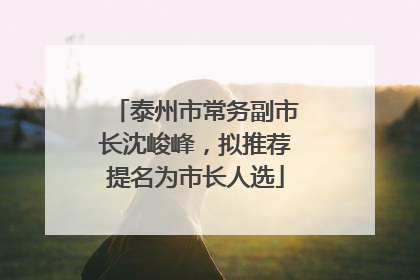 泰州市常务副市长沈峻峰，拟推荐提名为市长人选